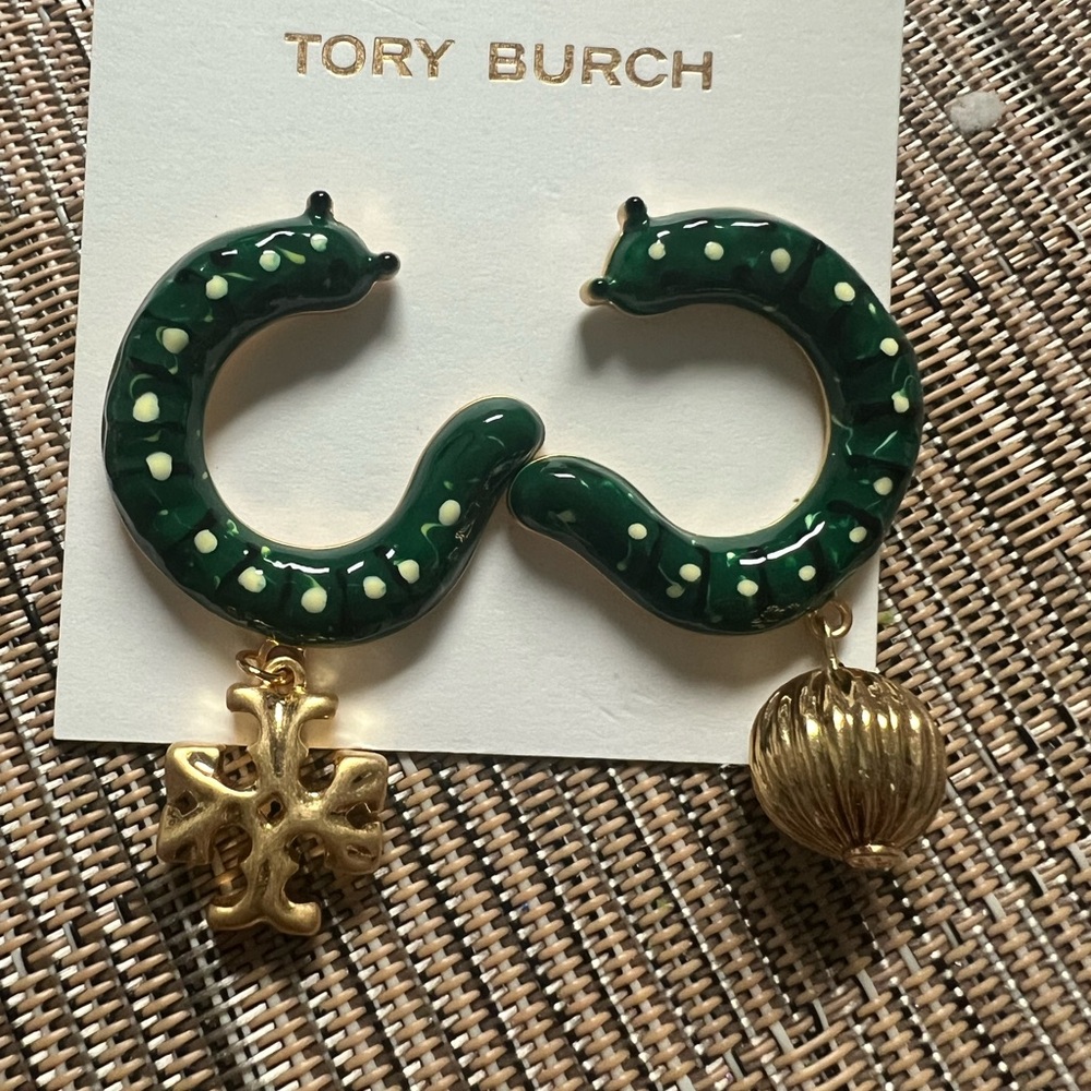 Tory Burch Dark Green and Gold  Earrings